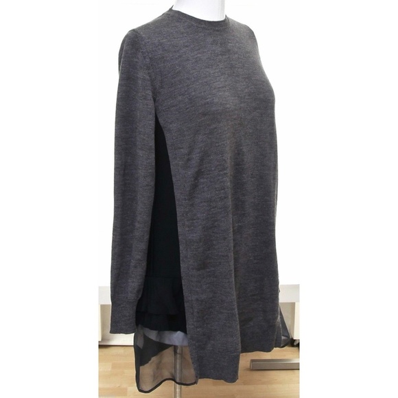 Miu Miu Grey Wool Tunic Sweater Knit Top Navy Silk Long Sleeve Sz 36 - Picture 1 of 8